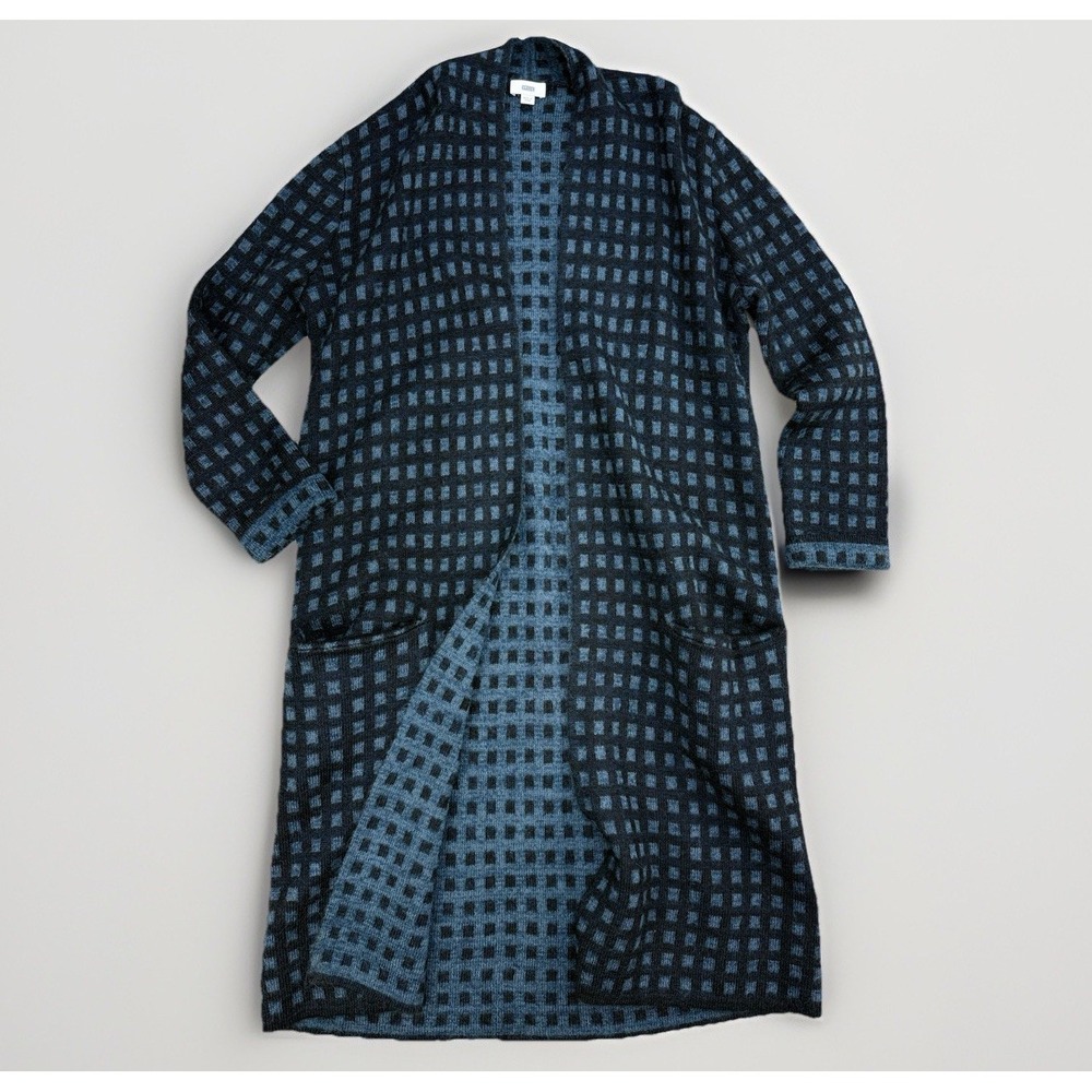 Closed Long Check Knit Sweater Coatigan Womens Small Blue Wool Mohair $465